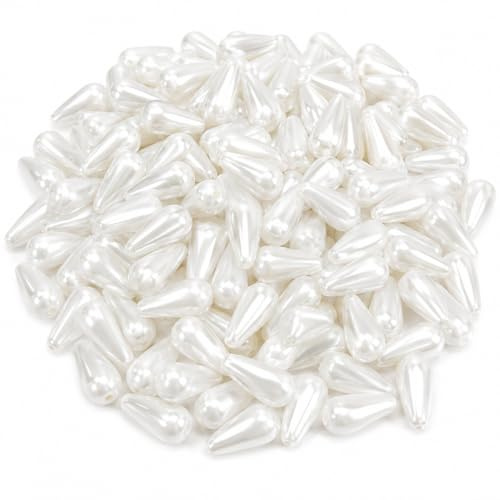 Perlin Zuchtperlen Imitat Perlen, Perlmutt Wachsperlen, 300stk, 8x4mm Tropfen Kunstperlen, Für Hochzeit Party Dekoration Schmuck Basteln (Weiss)