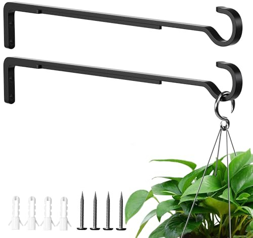 15 Inch 2 Black Pack Heavy Duty Outdoor Plant Hangers for Hanging Baskets, Iron Hanging Plant Brackets for Hanging Plants Outside, Metal Plant Hooks Plant Wall Hooks for Hanging Lantern, Bird Feeder