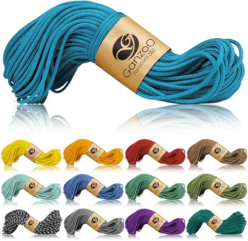 Ganzoo Paracord 350 corda 2,5 mm tipo 1 30 m, guaina nylon/poliestere e nucleo 100% nylon, cordino per esterni e lavori fai da te: bracciali, manici, nodi, collare e guinzaglio per cani, blu cielo