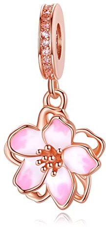 Amuefer 925 Argent Charm Collier Pendeloque Or Rose Bracelet Femme Perle Amour, Animaux, Famille Charm Cadeaux d'Anniversaire