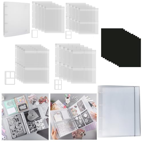 OTCRAFT 20 Seiten/1 Set A4 transparente 4-Ring-Aufbewahrungsbuch; Stempel- und Stanzschablonen-Aufbewahrungsbuch mit 10 Gummi-Magnetblättern, 0,3 mm, Schablonen-Organizer für Kartenherstellung