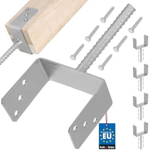 KOTARBAU® 4er Set Pfostenträger zum einbetonieren U 161 mm Feuerverzinkt Stahl Betonanker für Holzpfosten Riffelstahl Pfostenanker Bodenhülse Pfostenschuh Zaunpfosten Holz
