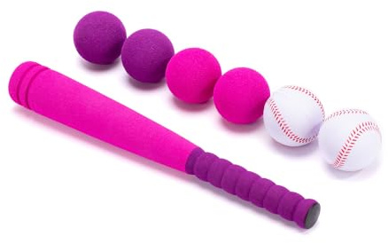 CeleMoon Bate de béisbol de espuma suave de 16.5 pulgadas [tamaño pequeño] para niñas, juego de juguete de bateo de sóftbol Tball con 6 pelotas, para niños pequeños e hija de 3 años, juego deportivo