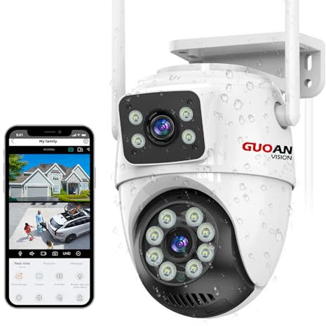 Überwachungskamera Aussen, 6MP Dual Objektiv WLAN Kamera Überwachung Aussen , IP66 Sicherheitskamera Outdoor mit Automatische Nachverfolgung, Nachtsicht, 24/7 Loop Aufnahme, 2 Audio, SD/Cloud
