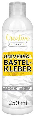 Creative Deco 250 ml Bianca Colla PVA Universale Liquida Artigianale | per Tessuti Carta Cartone Legno Vetro Pelle Ceramica Feltro | Non Tossica | Asciugatura Rapida Trasparente | Progetti Artistici