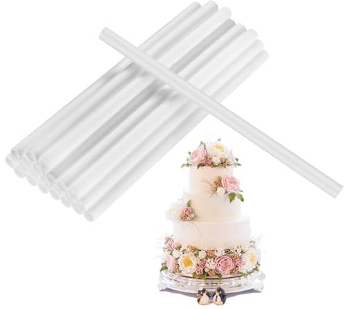 24 Pcs Dowels pour Gateau, 24cm Goujons à Gâteau, Supports à Gâteau en Plastique Réutilisables, Tiges de Goujon Blanc, Bâtons de Gâteau pour Construction de Gâteaux à étages Support Empilage