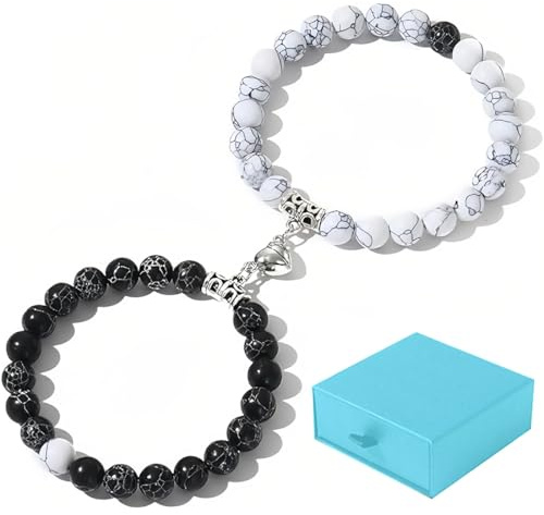 1 par de Pareja de Pulsera de Cadena, Magnética Brazalete de Amistad Brazalete Magnético, para Regalos de San Valentín para novio y novia, Hombres Mujeres Regalos Con caja de regalo