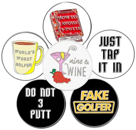 FINGER TEN Golfballmarker für Damen und Herren 6 Stück, Golfzubehör Ballmarker Magnetische Passform Golf-Pitchgabel-Werkzeuge Mütze