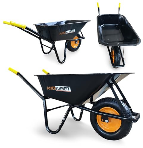 ANDIARBEIT® Bob Schubkarre 100L – Robuste Blechwanne, Luftbereifung, 220kg Tragkraft, Ergonomische Griffe für optimalen Halt – Ideal für schwere Outdoorarbeiten (Schwarz)