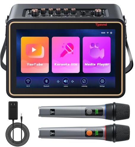 Smart Karaoke Machine with Lyrics Display, 12.1 Inch IPS Touch Screen, Two Wireless Microphones, Portable Bluetooth Speaker PA System for Home Outdoor Party (Large)