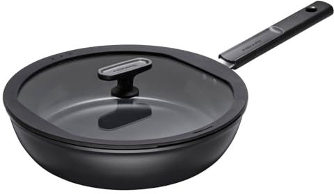 Fiskars Padella con Coperchio, Hard Face, Diametro 28 cm, Capacità: 3,5 litri, Adatta a Tutti i Piani Cottura, Rivestimento Antiaderente, Resistente ai Graffi, Alluminio/Plastica, Nero, 1075530