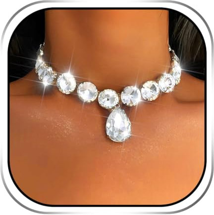 Evlry Rhinestone Choker Necklaces Silver Sparkly Crystal Necklace Jewelry Accessories for Women