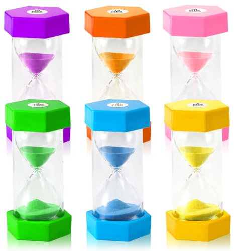 Druuzyl Sablier Minuterie Coloré, 6 Pcs Sabliers Minuterie Horloge de Sable Hourglass, Sabliers Colorés pour Enfants (1/3/5/10/15/30 Min) Sablier Colore kit pour Jeux,Cuisine, Exercice,Etude,Brossage