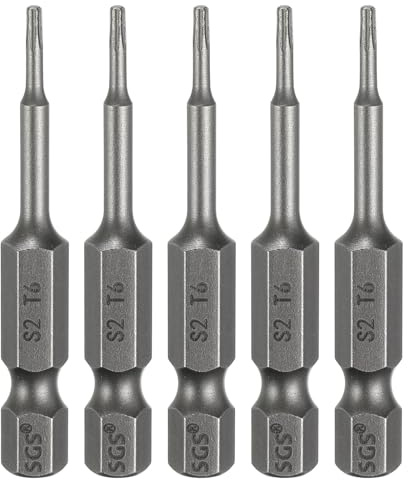 QUARKZMAN 5 Stück T6 Torx Bit Set Schraubendreher Bitsatz 1/4 Zoll Sechskantschaft 50mm Lang Magnetisch Hex Sechskant Ohne Loch Spitze Bohrer Bits S2 Stahl für Torx Schrauben Werkzeug