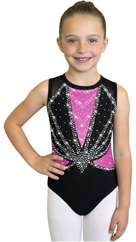 FEESHOW Mädchen Gymnastikanzug Glitzer Turnanzug Trikot ärmellos Mit Gekreuzte Rücken Eislaufen Tanz Leotard