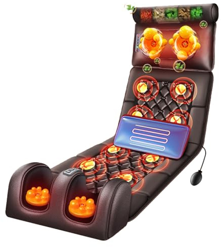 Materassino Massaggiante per Tutto Il Corpo Con Calore Tappetino Massaggiante in Pelle PU Con Cuscino Massaggiatore Shiatsu Staccabile per Il Collo per Il Rilassamento Muscolare Del Collo Delle Gamb