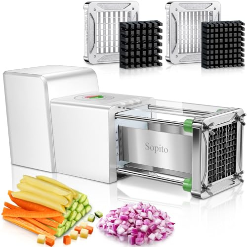 Sopito Electrique Coupe Frite, Coupe Frites INOX avec Lame de 9mm et 12mm, Coupe Frites Electrique pour Pommes de Terre, Carottes, Concombres, Courgette