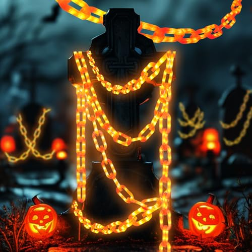 Halloween Deko Lichterkette Orange,10Ft Solar Lichterkette aus Kunststoff mit 8 Beleuchtungsmodi,IP65 Wasserdicht für gruselige Dekoration,Halloween-Party-Requisiten und Cosplay-Zubehör