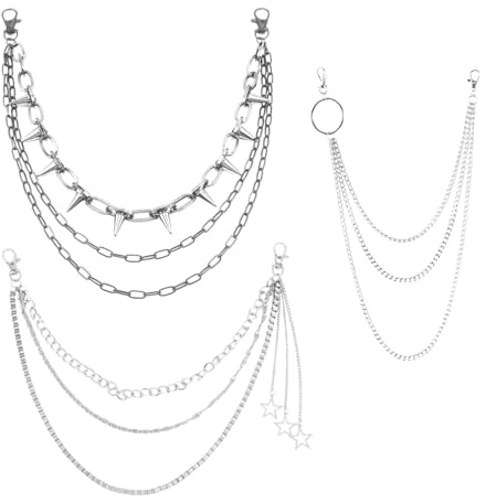 Lyivisk 3 Stück Hosenkette, Punk Hose Kette, Jeanskette HoseKette, Hip Hop Handtasche Kette, Gothic Geldbörsenkett, GürtelKette Hosenkette für Damen Männer