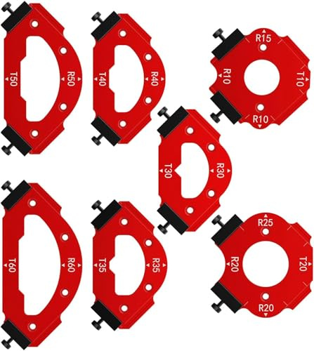 Lot de 7 gabarits de rayon d'angle en alliage d'aluminium 3 en 1 pour routeur, R10 R15 R20 R25 R30 R35 R40 R50 R60 T10 T20 T30 T35 T40 T50 T60 Utilisation avec routeur Table