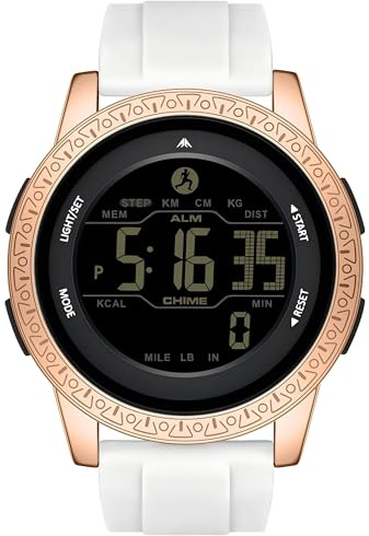 findtime Schrittzähler Digital Sportuhr Kalorienzähler Outdoor Wasserdicht Laufuhren Fitness Tracker Silber Armbanduhr für Herren Damen Romantische Uhren mit Silikonband Luxus Design