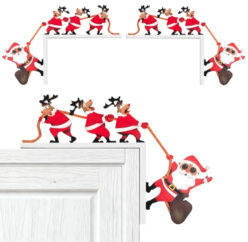 Heveer Weihnachtsmann Türrahmen Deko Weihnachten Tür Ecke Dekoration Weihnachtsdekoration aus Holz für Häuser Wände Türen Fenster 1 Paar