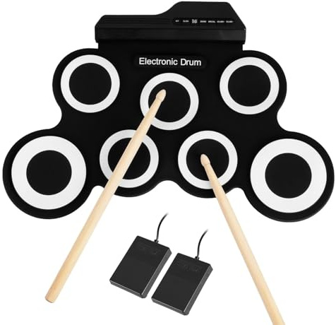 Gr8 Home Electronic Roll Up Drum Set Kit Toy Folding Foldable Digital Mat With 7 Pads Portable Beginners 2 Paddles Sticks Musical Xmas Gift
