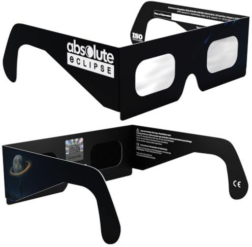 Absolute Eclipse Occhiali Eclissi Solare Certificati ISO 12312-2 CE | Stranded | Occhiali per Vedere Eclissi 12 Agosto 2026 | Adulti e Bambini | Confezione da 2 | Produttore Europeo