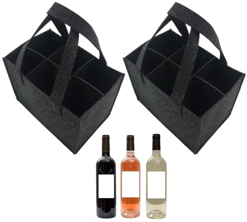 Flaschentasche 6 Flaschen, 2 Stück Flaschenkorb Aus Filz, Flaschenträger, Flaschen Tasche, Getränketasche, Wiederverwendbare Getränketasche Für Party, Picknick Und Reise, 24 X 18 X 16 Cm, Schwarz
