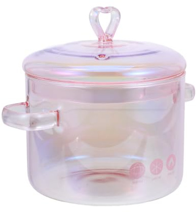 SOIMISS Glas Kochtopf mit Deckel 1500ml Doppelgriff Mehrzweck Schmortopf für Suppe Ramen Eintöpfe Babynahrung Kantine 17X15X15Cm