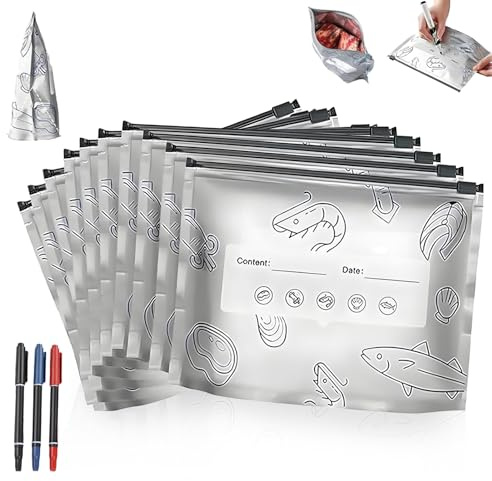 TEVROKS Sacs De Stockage Étanches en Foie D'aluminium Réutilisables, Sacs De Stockage en Foie D'aluminium pour Le Congélateur, Conservation Alimentaire pour Les Légumes, Les Fruits, La Viande(L,10)