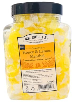 Mr. Crilly's Honey & Lemon Menthol Sweets | 1.5kg Bulk Jar | Hard-Boiled Throat-Soothing Candy