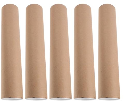 FONDOTIN Tubos de Envío Reutilizables de Papel Kraft Redondos 33,5 X 6,5 Cm, Pack de 5 Unidades para Protección y Almacenamiento de Pósteres, Planos y Documentos en Oficina y