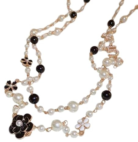 Långt pärlhalsband Kvinnor - Högpolsk imitation Pêarl tröjakedja med geometrisk design | Elegant kostym Smycken Layered Halsband för Party Bröllopspresent Modeaccessoar