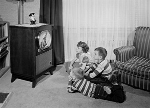 Posterazzi Two brothers and sister watching television Poster Print, (24 x 36)