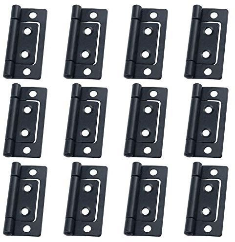 Antrader 2-inch Non-Mortise Antique Hinge, Vintage Furniture Cabinet Reproduction Restoration Hardware with Screws, Flat Black, Pack of 12