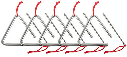 5x Classic Cantabile Triangel mit Schlägel - Triangle aus Stahl für Kinder und Musikalische Früherziehung - Schlaginstrument mit 10cm (4) Größe und Klöppel - ideal für Kindergarten