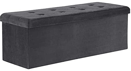 WOLTU Sitzbank mit Stauraum 110cm, Truhe mit stauraum 118L Faltbar, Sitztruhe Sitzbox Aufbewahrungsbox klappbare, Bettbank Schlafzimmer, belastbar bis 300 kg, aus Samt, Grau