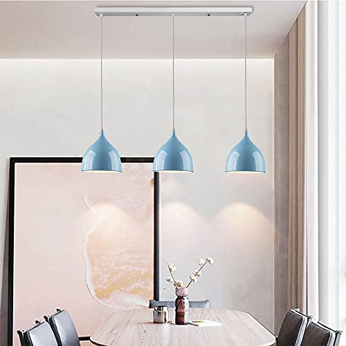 Mengjay Vintage Deckenleuchten Retro E27 Lampenfassung Leuchtmittel Metall Aluminium Lampenschirm Deckenlampe Semi-Flush Mount Pendelleuchte Hängeleuchte Restaurant Esszimmer Wohnzimmer (Blau, C)