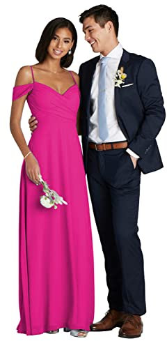 HPPEE Abito da damigella d'onore da donna con spalle scoperte e maniche, Fucsia, 42
