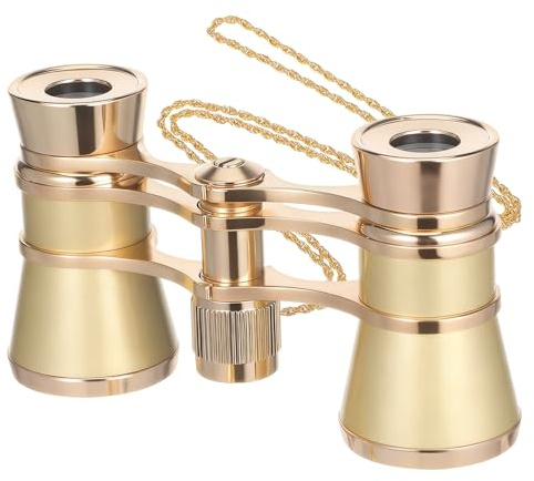 TEHAUX 3X25 Opera Glasses with Chain, Full Metal Vintage Theater Binoculars for Women & Adults, Compact High Definition Mini Binoculars for Musical Concert Broadway Ballet & Horse Racin, Gold