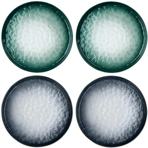 fanquare Piatti da Dessert in Porcellana da 20 cm, Piatti da Insalata con Onda d'acqua Blu, Set di 4 Piatti per Antipasti, Piatti da Pranzo Adatti al Microonde