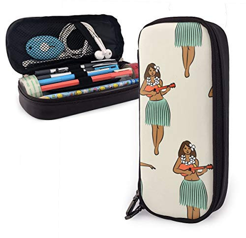 BAAROO Leder Federmäppchen Hawaii Hula Girl Schreibwaren Organizer Durable Schreibtisch Organizer Lustiges Federmäppchen für Mittelhoch SCH, farbe, 5.0cm*10.5cm*20.5cm, federmäppchen