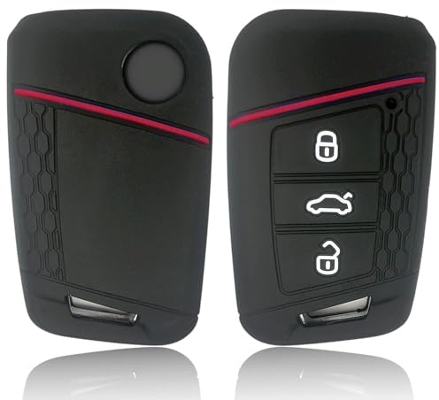 Schlüsselhülle Kompatibel Vw,AutoschlüsselHülle Vw Passat B8-Rot Linie | Mit Passat B8 Seat Leon Ibiza Skoda Superb Kodiaq Tiguan Touran Golf Polo SchlüsselCover,Skoda Kodiaq Schlüsselhülle