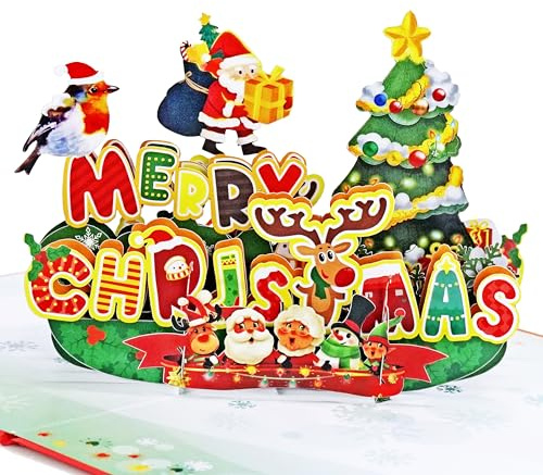 CUTPOPUP Robin Uccello Weihnachtskarten 2025, Pop Up Karte Weihnachten, Weihnachtskarte für Sie Ihn Ehefrau Ehemann Familie Sohn Tochter Mama Papa (Robin Xmas) US8-CN268 DE