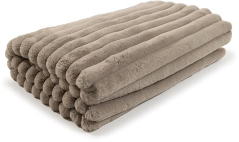 MAGMA Raya Tagesdecke, Kuscheldecke aus Fellimitat - 200x140cm, bis 30 Grad waschbar, Taupe