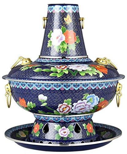 Fondue-Töpfe, Kupfer-Hot Pot, umweltfreundliches Öl, altmodische Holzkohle, Kupferofen, Lamb-Shabu, Haushalts-Kupfertopf, kommerzielle Geschenke (blau, 34 cm)