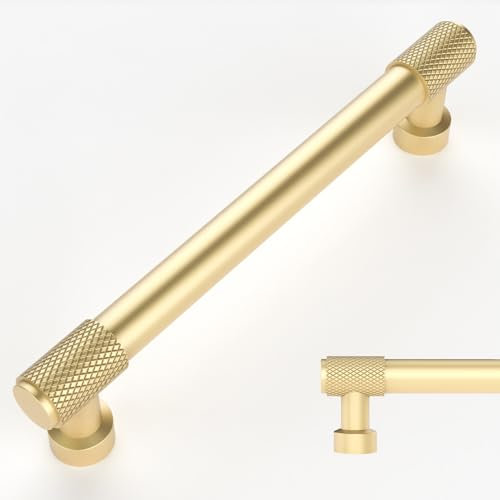Amerdeco 10 Pack Gold Cabinet Pulls 128mm(5Inch) Hole Center Cabinet Hardware Kitchen Cabinet Handles for Bathroom Drawer Pulls Dresser Pulls AM011
