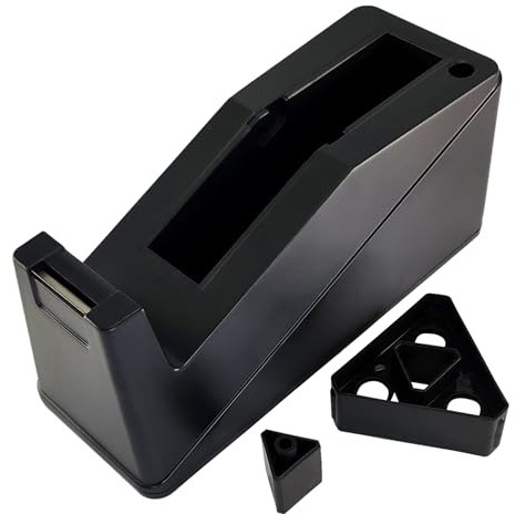 KLEBESHOP24 Tischabroller für Klebeband bis 25 mm Breite schwarz | Beschwertes Gehäuse mit Anti-Rutsch-Pads, für 1-Zoll- und 3-Zoll-Kern