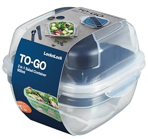 LocknLock Salatbox to go 950ml, Lunchbox auslaufsicher mit Toppingtray, Saucenbecher & Besteck, Salatschüssel to go für Salat, Dip und Toppings, Spülmaschinen-, und Mikrowellengeeignete Bento Box